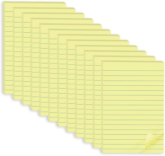 (12 Pack) Lined Sticky Notes 4x6 in,Yellow Large Notepads with Lines