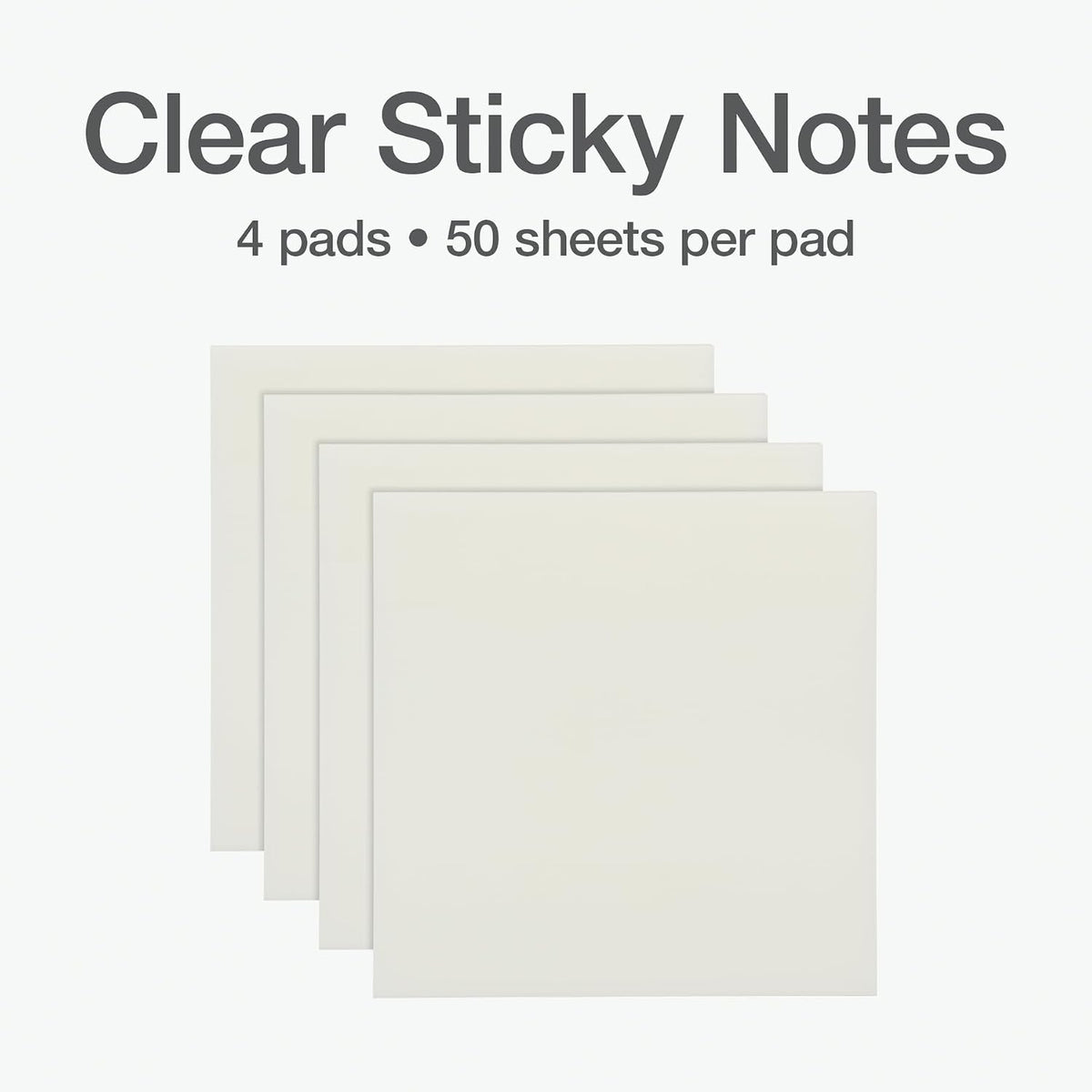Redi-Tag Translucent Sticky Notes, Transparent Self-Stick Notes, 3" x 3", 4 Pads, 50 Notes Per Pad, 200 Sheets (1006596)