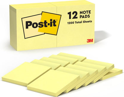 Post-it Sticky Notes 654, Canary Yellow, 3x3 in, 2 Pack, 24 Pads