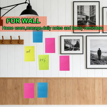 (6 Pack) Lined Sticky Notes 4x6 in,Bright Large Notepads with Lines