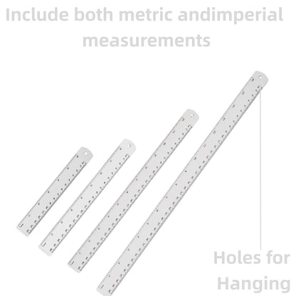 Unjoo Stainless Steel Ruler 4-Pack, 6", 8", 12",16" (15cm,20cm,30cm,40cm)