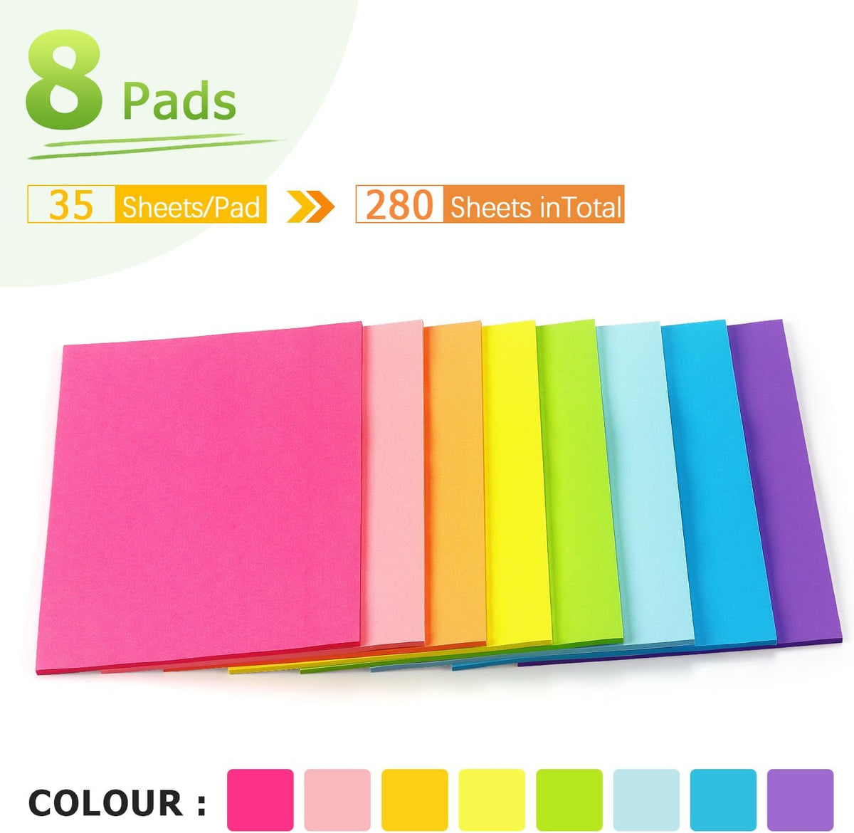 Sticky Notes 8x6 inch, 8 Pads, Bright Colors Self-Stick Pads, 280 Sheets
