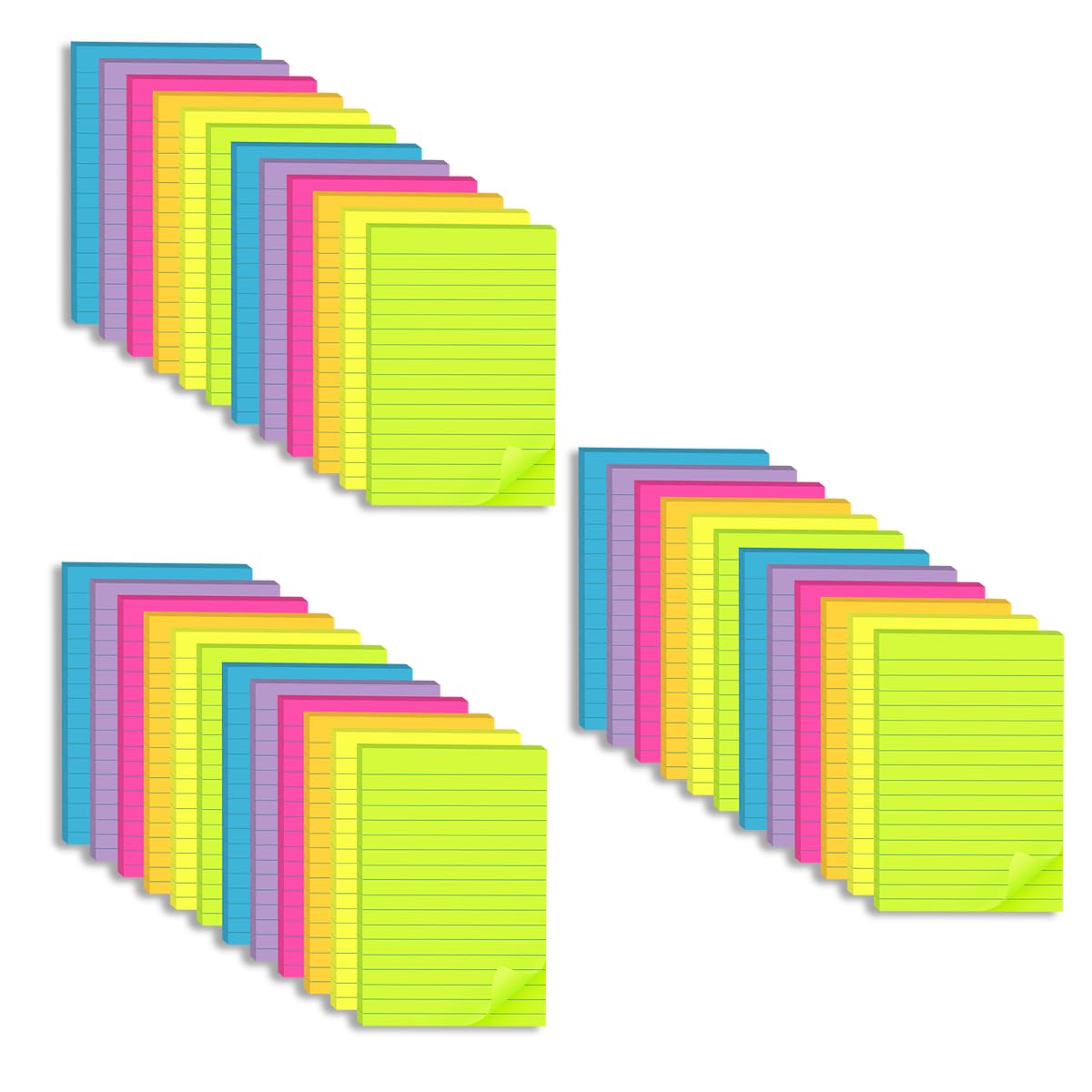 (6 Pack) Lined Sticky Notes 4x6 in,Bright Large Notepads with Lines