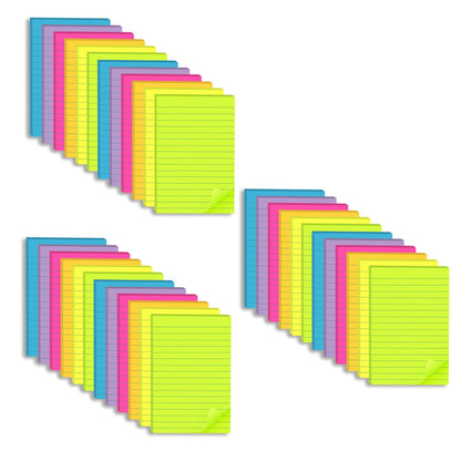 (6 Pack) Lined Sticky Notes 4x6 in,Bright Large Notepads with Lines