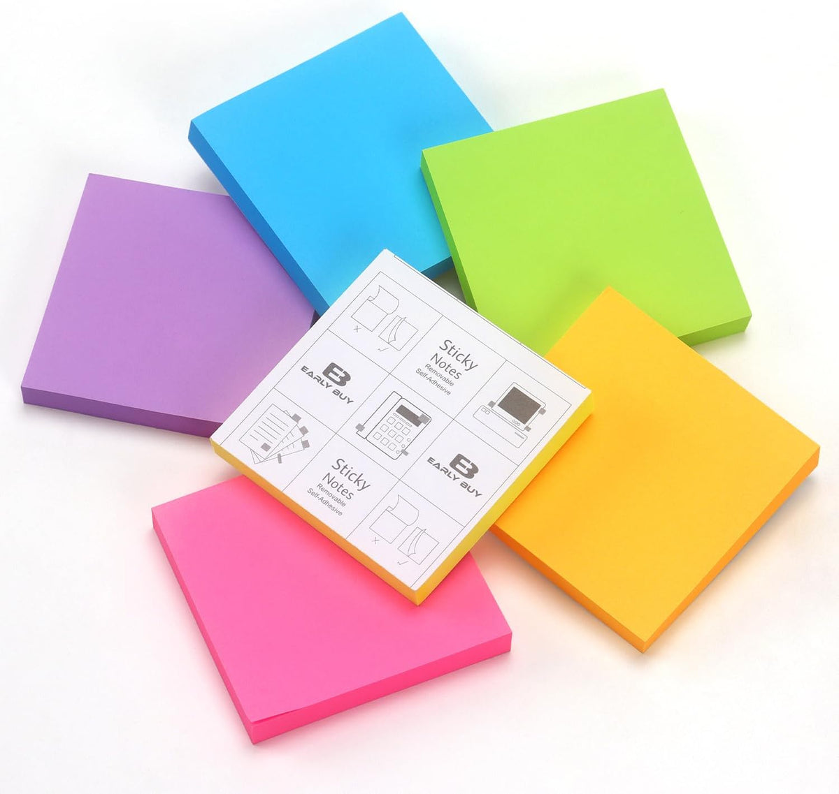 Early Buy Sticky Notes 3 in x 3 in,6 Bright Color, 6 Pads, 100 Sheets/Pad