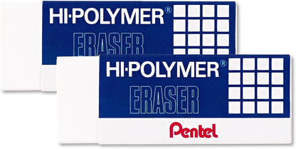 Pentel Super Hi-Polymer Eraser, Large, Nonabrasive, White (PENZEH10) (Pack of 2)