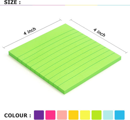 Eastern Wolf Lined Sticky Notes, 4x4in, 8 Bright Colors Pads, 50 Sheets/Pad