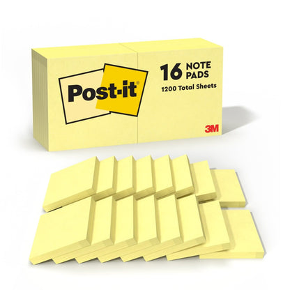 Post-it Sticky Notes 654, Canary Yellow, 3x3 in, 2 Pack, 24 Pads