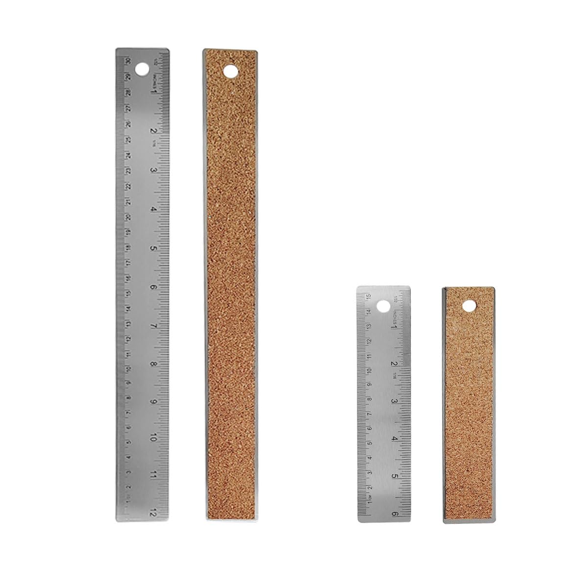 6-Inch and 12-Inch Stainless Steel Metal Ruler with Non-Slip Cork Backing