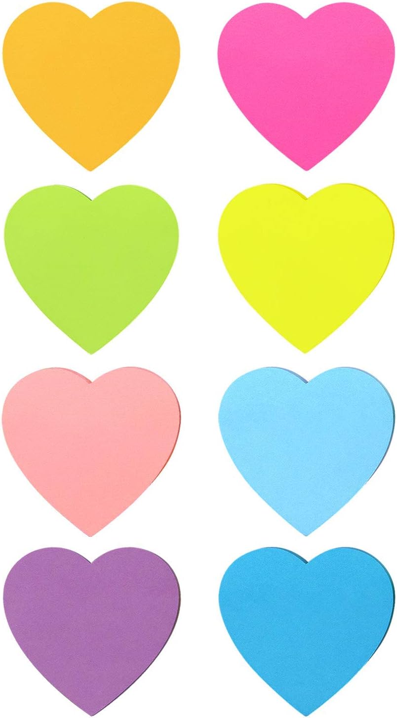 SIMONA Heart Shape Sticky Notes 3x3 in 8 Color Bright Colorful Sticky Pad