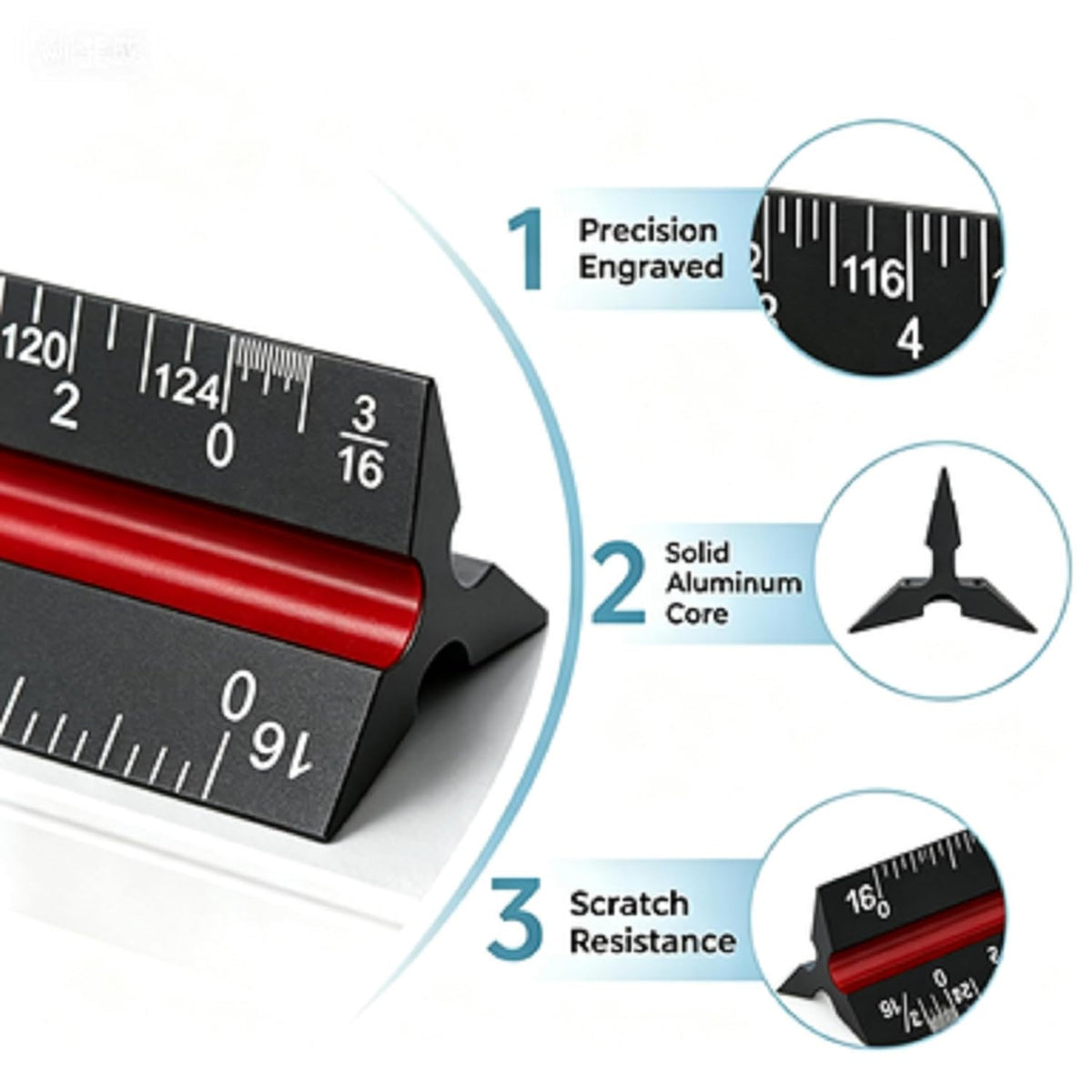 Unjoo Architectural Scale Ruler, 12‘’Aluminum Alloy Drawing Scale,Black