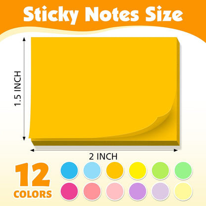 (60 Pack) Sticky Notes 1.5x2 in, 12 Bright Colors Self-Stick Note Pads