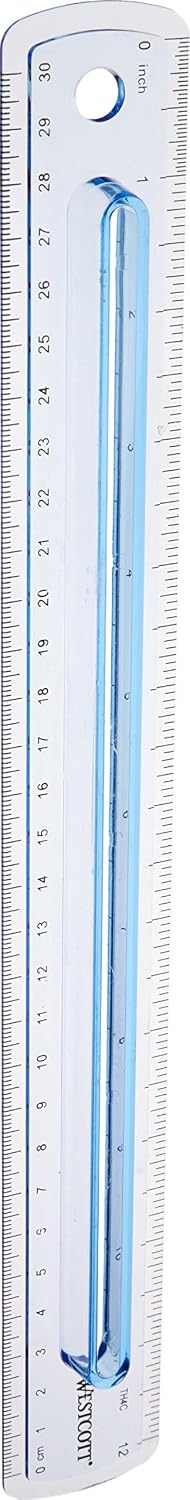 Westcott Finger Grip Plastic Ruler Measuring Inches and Metric, 12", Assorted Colors