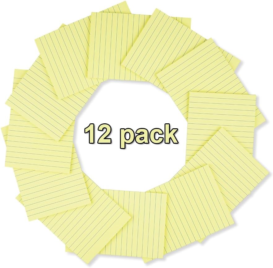 (12 Pack) Lined Sticky Notes 4x6 in,Yellow Large Notepads with Lines