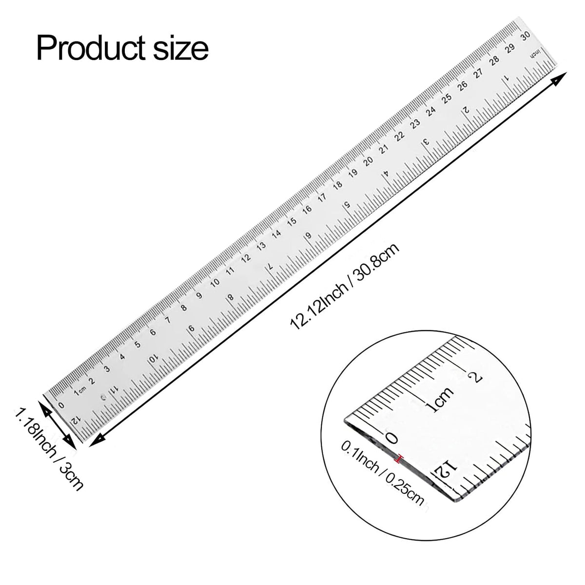 YouOKLight Plastic Ruler 30cm, Clear Ruler,Transparent Ruler 12 inch,Metric Ruler,Ruler 30cm for School,Transparent Straight rulers for Kids,and Office use,Drafting Tools,Measuring Tools,Pack of 2.