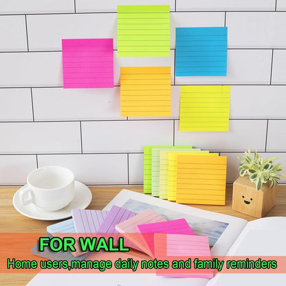 (24 Pack) Lined Sticky Notes 3x3 in,Bright Notepads with Lines