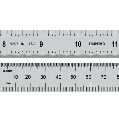 PEC Tools 12"/300mm Steel Rule, Slim & Flexible, Made in USA