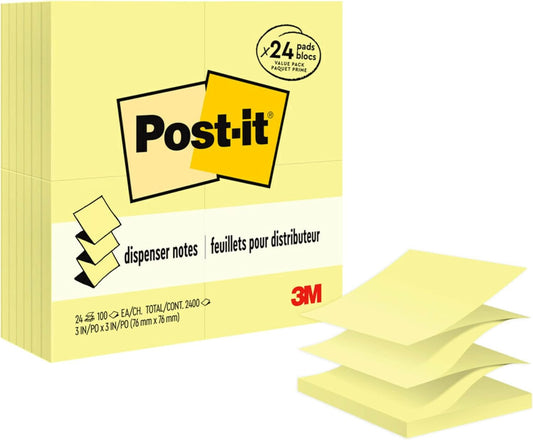 Post-it Pop-up Notes, 3 x 3 in, Canary Yellow, 24 Pads, 100 Sheets/Pad