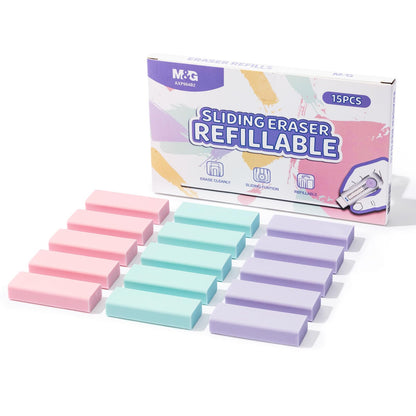 M&G 4+1 Pack Rubber Pink Erasers Sliding Retractable Eraser, Soft Cute Erasers Push Pull Large Pencil Erasers with Plastic Sleeve 4 Refill Eraser for School Students Kids Office Home Supplies