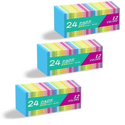(24 Pack) Lined Sticky Notes 3x3 in,Bright Notepads with Lines