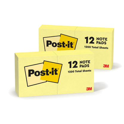 Post-it Sticky Notes 654, Canary Yellow, 3x3 in, 2 Pack, 24 Pads
