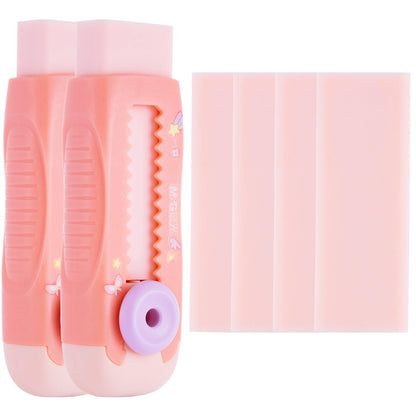 M&G 4+1 Pack Rubber Pink Erasers Sliding Retractable Eraser, Soft Cute Erasers Push Pull Large Pencil Erasers with Plastic Sleeve 4 Refill Eraser for School Students Kids Office Home Supplies