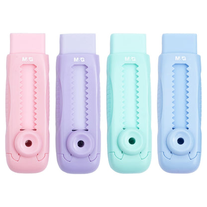 M&G 4+1 Pack Rubber Pink Erasers Sliding Retractable Eraser, Soft Cute Erasers Push Pull Large Pencil Erasers with Plastic Sleeve 4 Refill Eraser for School Students Kids Office Home Supplies