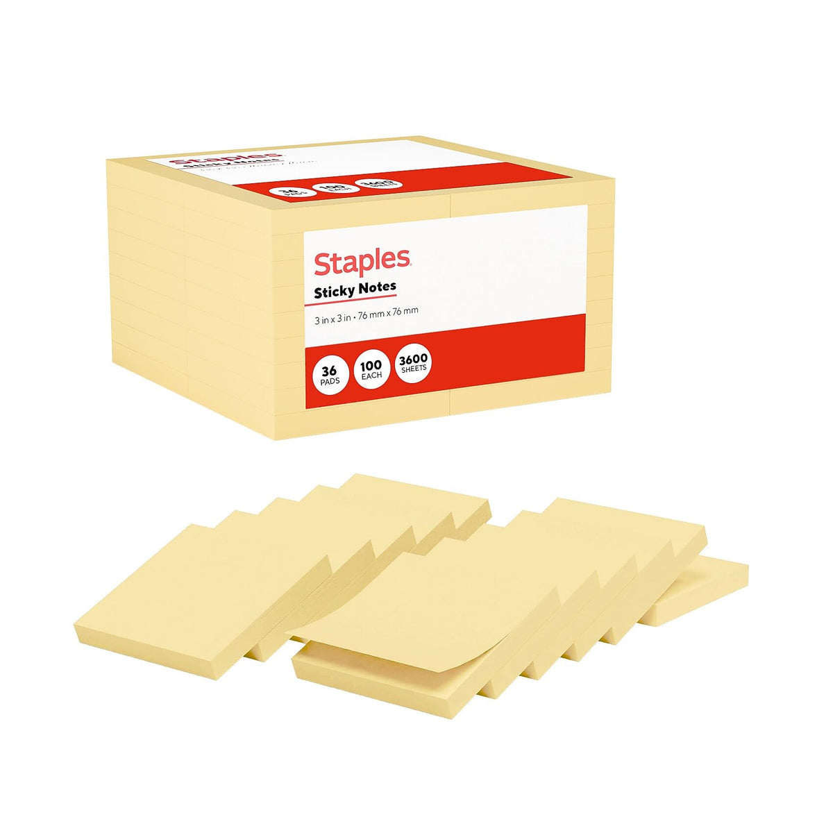 Staples Sticky Notes, 3x3 Inch, Assorted Colors, 3600 Sheets