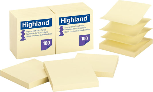 Highland Pop-up Notes, 3 in x 3 in, Yellow, 12 Pads/Pack