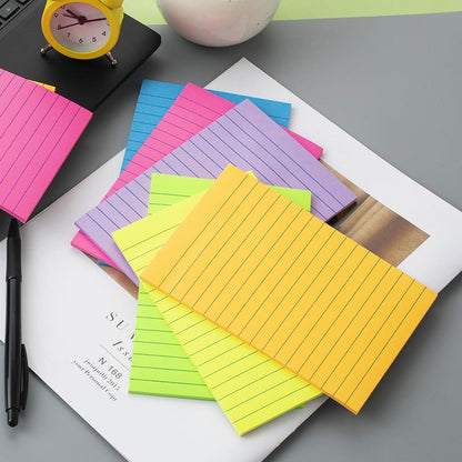 (6 Pack) Lined Sticky Notes 4x6 in,Bright Large Notepads with Lines