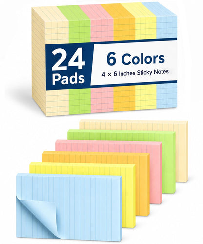 Mr. Pen- Lined Sticky Notes, 3" x 3", 6 Pads, 45 Sheets/Pad