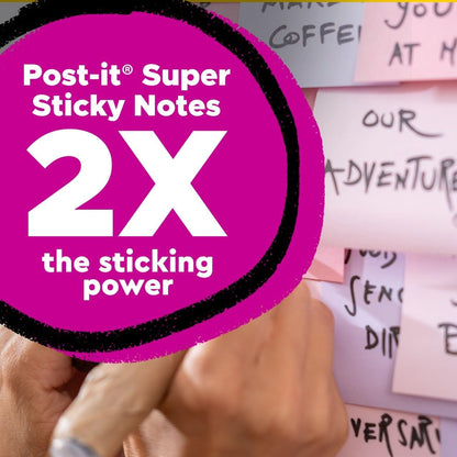 Post-it 100% Recycled Paper Super Sticky Notes, 2X the Sticking Power, 3x3 in, 12 Pads/Pack, 70 Sheets/Pad, Wanderlust Pastels Collection
