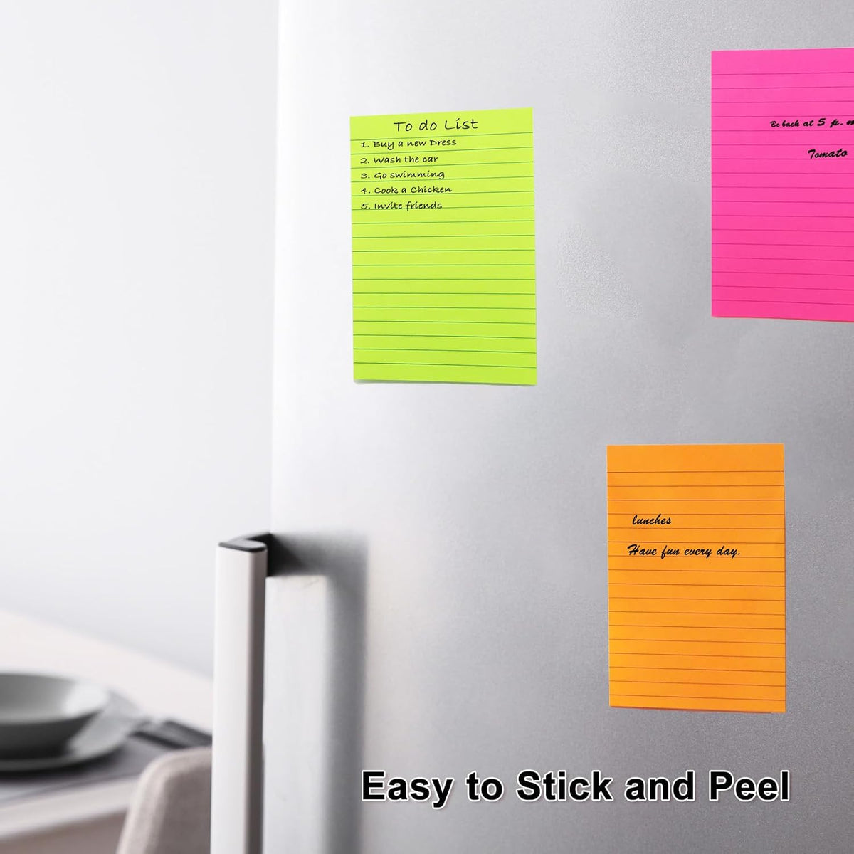 HQCME 9 Pads Lined Sticky Notes 4x6 in, Bright Large Notepads with Lines