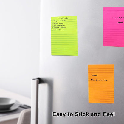 HQCME 9 Pads Lined Sticky Notes 4x6 in, Bright Large Notepads with Lines