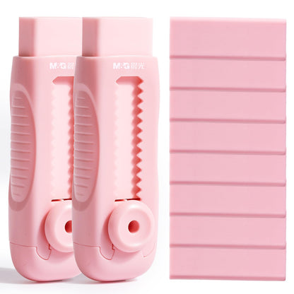 M&G 2+8 Retractable Erasers, Sliding Rubber Eraser Set, Pink Erasers