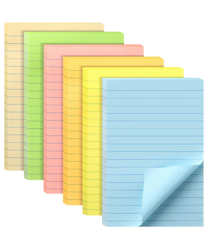 Mr. Pen- Lined Sticky Notes, 3" x 3", 6 Pads, 45 Sheets/Pad