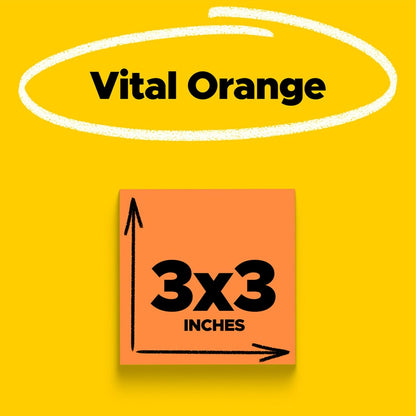 Post-it Super Sticky Notes, 3 x 3 in, Vital Orange, 5 Pads, 90 Sheets/Pad