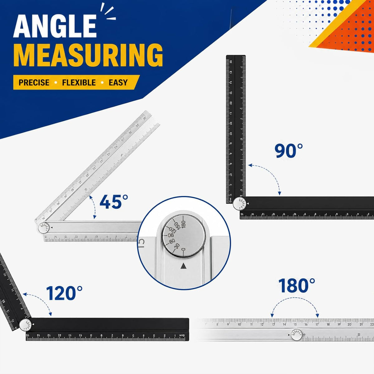 SNX 2 Pack Folding Rulers, 30cm Aluminum Alloy Angle Rulers, Black Silver