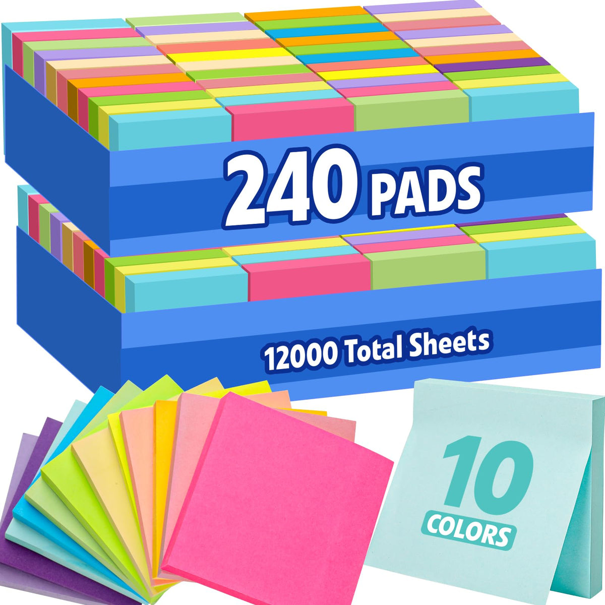 30 Pads Sticky Notes 3x3, Self-Stick Pads Bulk Bright Colors, School Supplies, Office Products, 50 Sheet/Pad