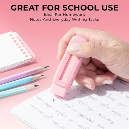 M&G 2+8 Retractable Erasers, Sliding Rubber Eraser Set, Pink Erasers
