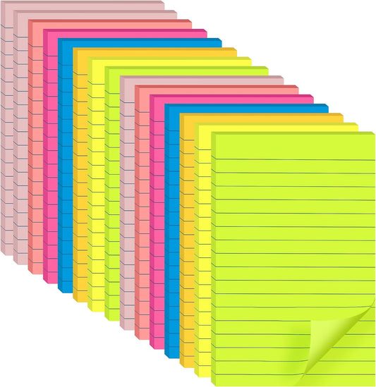 (15 Pads) Lined Sticky Notes 4x6 in, Bright Large Notepads with Lines
