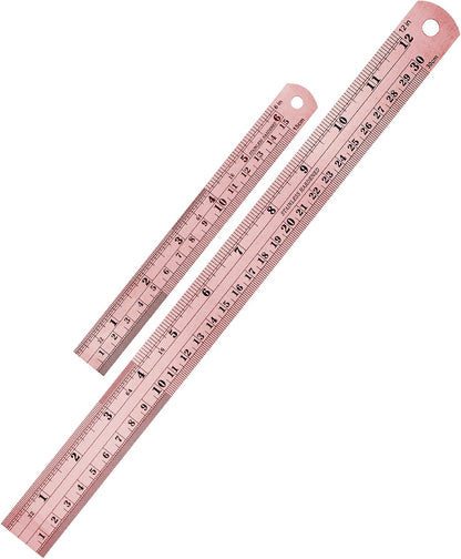 Mr. Pen- Metal Straight Edge Ruler, 2 Pack, 6" and 12", Rose Gold
