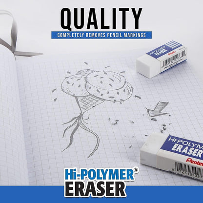 Pentel Super Hi-Polymer Eraser, Large, Nonabrasive, White (PENZEH10) (Pack of 2)