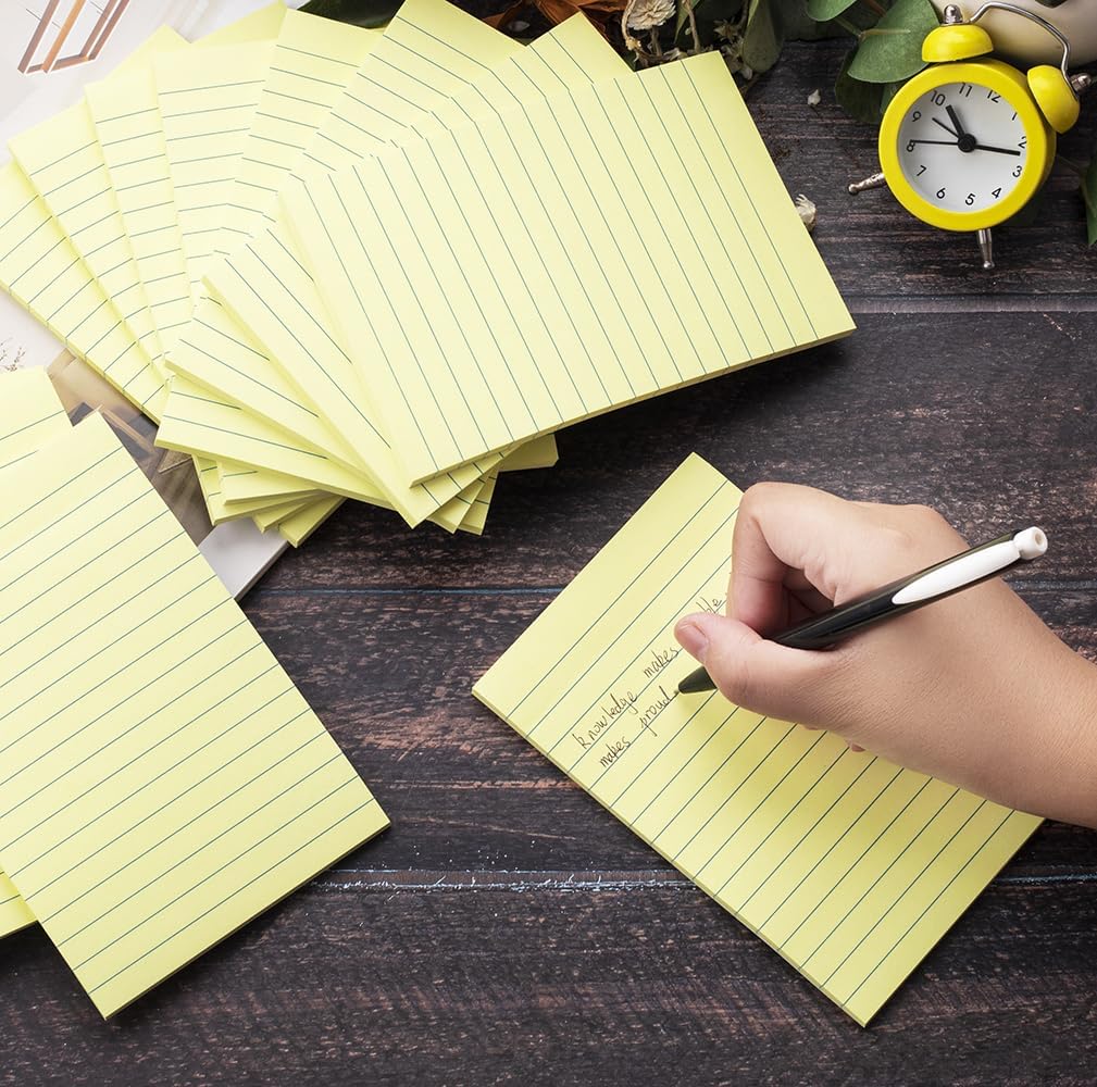 (12 Pack) Lined Sticky Notes 4x6 in,Yellow Large Notepads with Lines