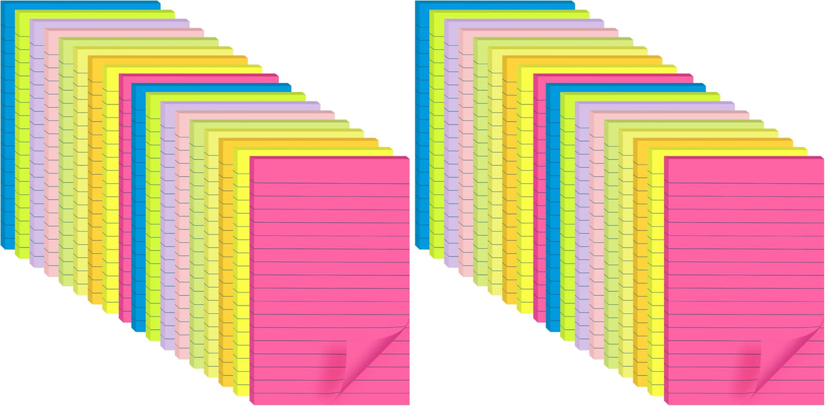 (18 Pads) Lined Sticky Notes 4x6 in Post, 9 Bright Colors