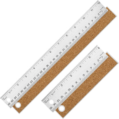 12 Inch Metal Ruler with Cork Backing, Imperial & Metric Markings