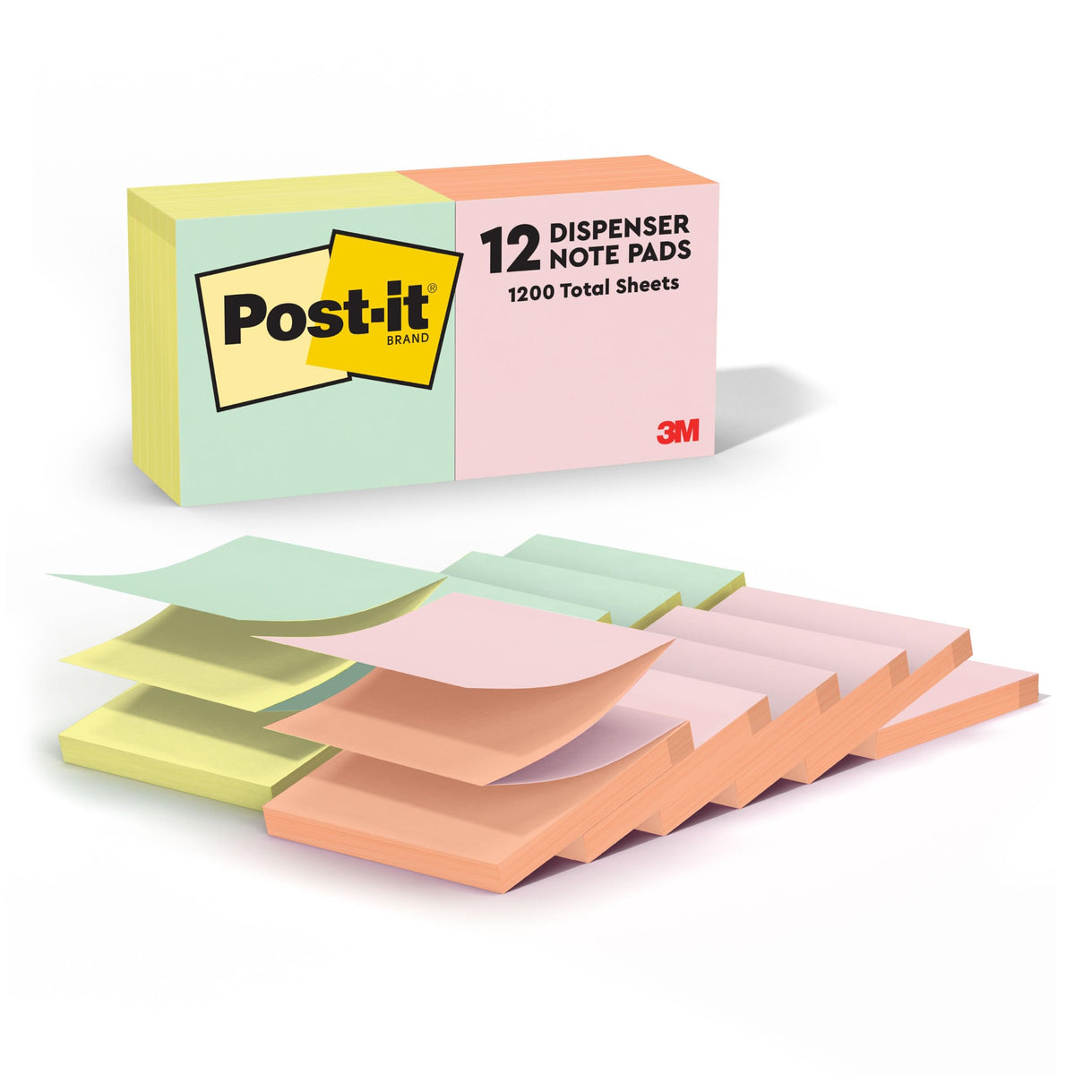Post-it Pop-up Notes, 3 x 3 in, Assorted Alternating Colors, 12 Pads