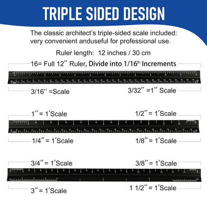 Engineering Architectural Scale Ruler for Blueprints, Metric Metal Ruler