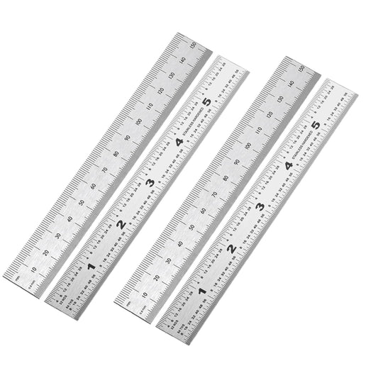 6 Inch Machinist Ruler, 4-Pack Stainless Steel Precision Scale Ruler with Inch/Metric Etched Markings, Dual Side Measuring Rule for Engineers, Drafting, Woodworking