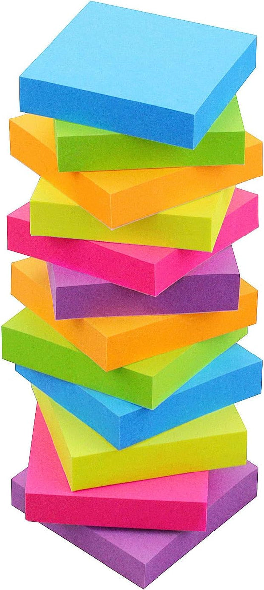 SIMONA Sticky Notes 2x2 Inch, Sticky Pads 6 Colors 12 Pads 1200 Sheets